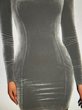 GOBLES Women’s Sexy Velvet Tube Dress Body-con Taupe size L Long sleeve